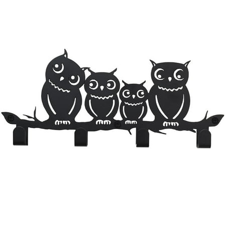 

4 Hooks Wall Mounted Holder with Owl Décor