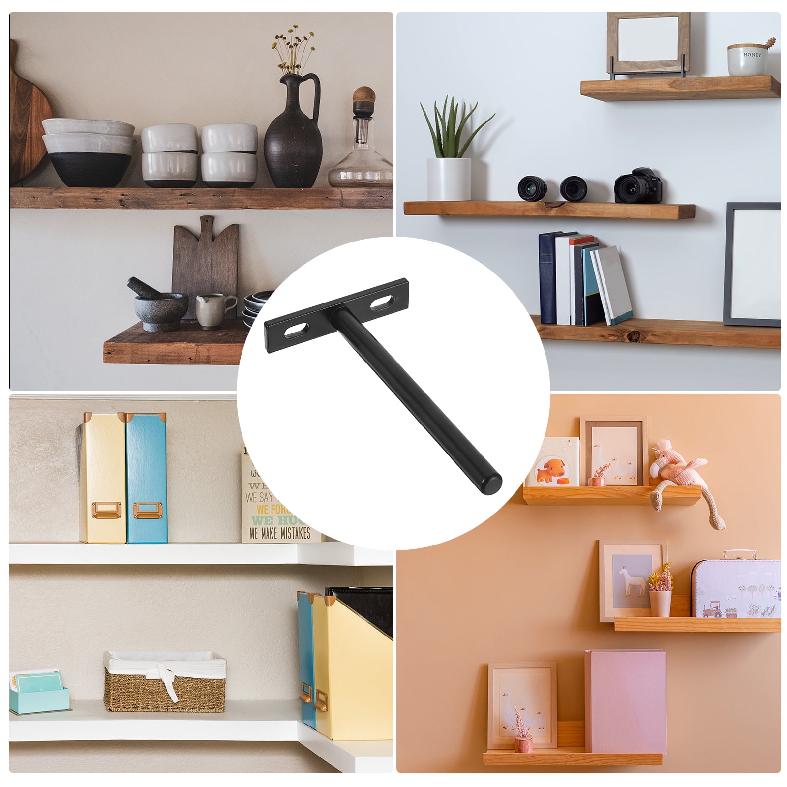 Uxcell 4Pack 5 Inch Wall Mounting Floating Shelf Bracket Blind Shelf Support, Black