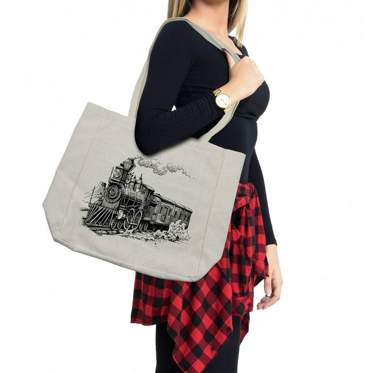 Steam Engine Shopping Bag Rustic Old Train in Country Locomotive