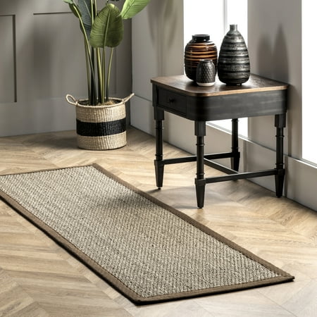 Photo 1 of 2'6"x8' Runner Elijah Seagrass with Border Area Rug Brown/Beige - nuLOOM