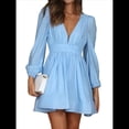 thumbnail image 2 of Vestido Mini de Larga con Escote en V Profundo para Mujer, Corte A, Cintura Alta, Informal, Fluido, Ideal para Invitadas de Boda. Azul M, 2 of 10
