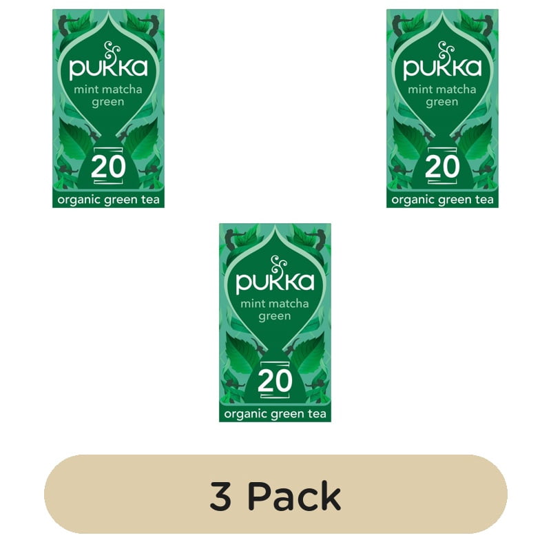 PUKKA Mint Matcha Green Organic & Fair Herbal Tea Bags 20's, British Import (Pack of 3)