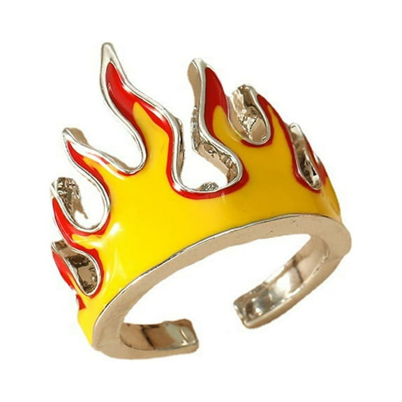 YIEMEEN Goth Flame Open Rings for Men Metal Vintage Punk Cool Rings Party Jewelry Adjustable Hip Hop Ring for Women Men