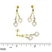 18K Solid Two-Toned Gold Double Open Heart Dangle Post Earrings.