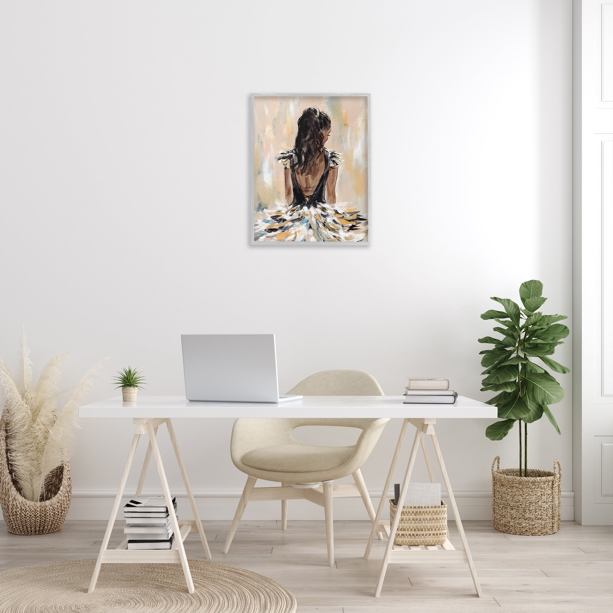 Stupell Industries Fashionista in Dress Beauty & Fashion Painting Gray Framed Art Print Wall Art, 24 x 30