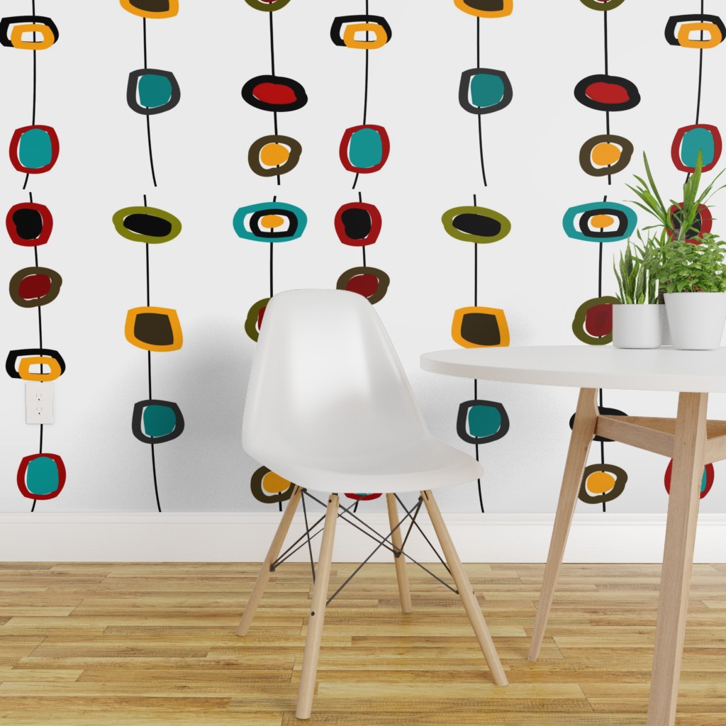 Removable Water-Activated Wallpaper Mid Century Modern Atomic Circles