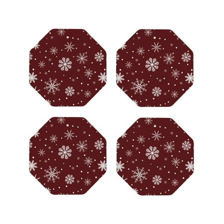 

Tideii Romantic white snowflakes for Leather Coasters 4 Pieces Anti-fouling and Anti-scalding Decorative Coasters Suitable for Restaurants Kitchens Coffee Shops-Octagon
