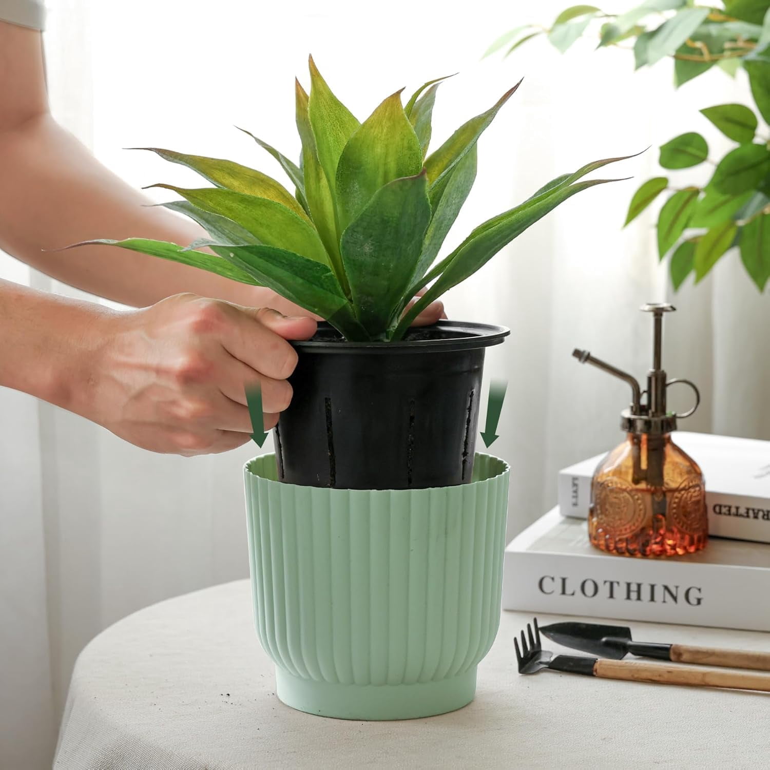 4 Inch Self Watering Plant Pots 6 Pack Small Indoor Planters for African Violets Succulents Durable White Plastic Gardening Containers