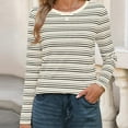 thumbnail image 3 of Casual T-Shirts Womens Long Sleeve Striped Tops Crew Neck Loose Fit Fall Spring Pullover Tee Tshirts (L, Khaki), 3 of 6