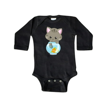 

Inktastic Kitty And The Fish Bowl Cute Little Cat Fish Gift Baby Girl Long Sleeve Bodysuit