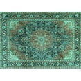 thumbnail image 1 of Ahgly Company Machine Washable Indoor Rectangle Medallion Turquoise Blue Traditional Area Rugs, 2' x 5', 1 of 4