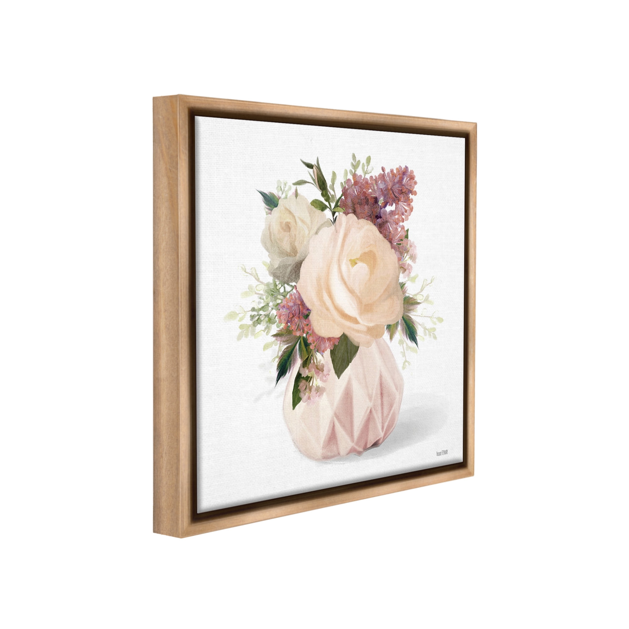 Stupell Industries Blush Pink Bouquet Botanical & Floral Painting Brown Floater Framed Canvas Art Print Wall Art, 18 x 18