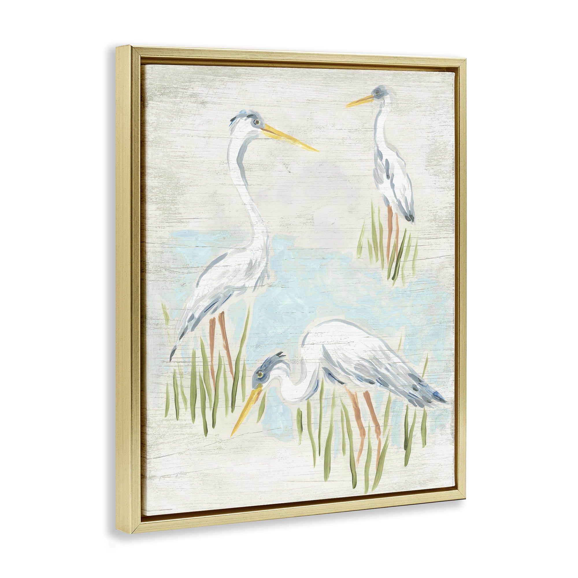 Stupell Industries Nautical Heron Trio Animals & Insects Painting Gold Floater Framed Canvas Art Print Wall Art, 25 x 31