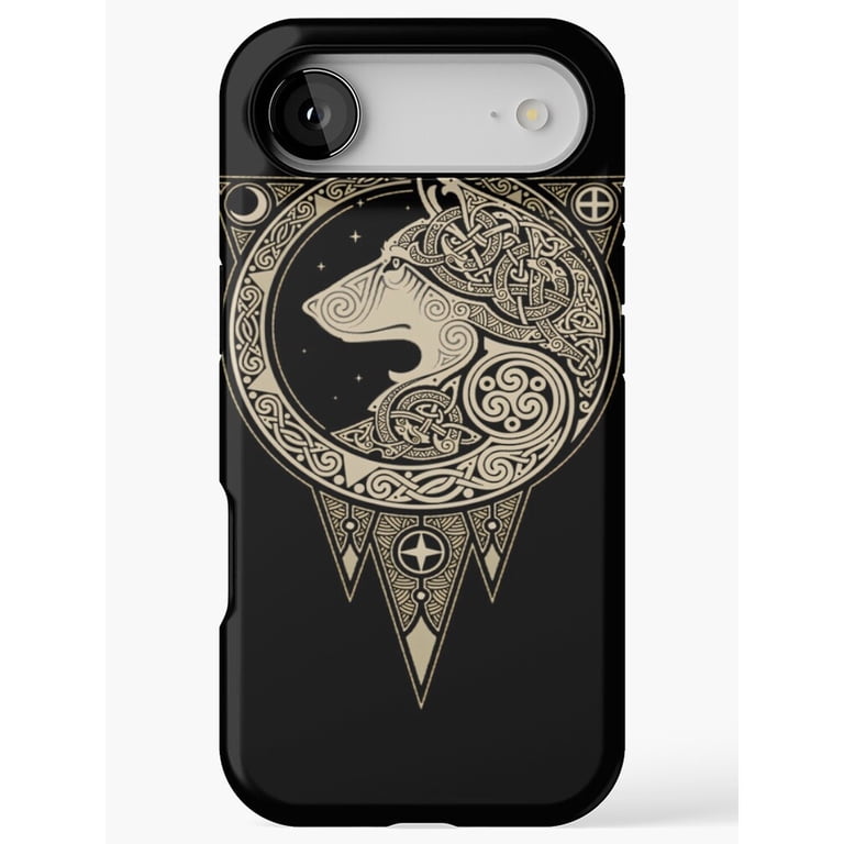 Norse Wolf and Knotwork Black and Beige Tough Phone Case for Apple ...