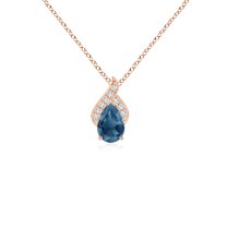 Angara Natural 6x4mm London Blue Topaz Solitaire Pendant Nacklace in 14K Rose Gold for Women
