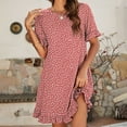 thumbnail image 2 of USSUMA Sundresses for Women Floral Print Short Sleeve Casual Dresses for Women Ruffle Flowy Swing Midi Dresses Women Summer Round Neck Beach Dresses Wedding Guest, 2 of 8