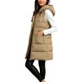thumbnail image 5 of Hueook Puffer Vest for Women Hooded Sleeveless Zip Up Long Length Casual Winter Vest Coat with Pockets Khaki S, 5 of 10