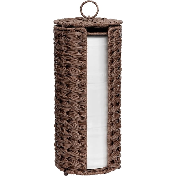 GRANNY SAYS Toilet Paper Storage with Lid, Toilet Paper Holder Stand with Storage, Woven Basket for 3 Mega Rolls, Decorative Tissue Holder for Bathroom, Gray