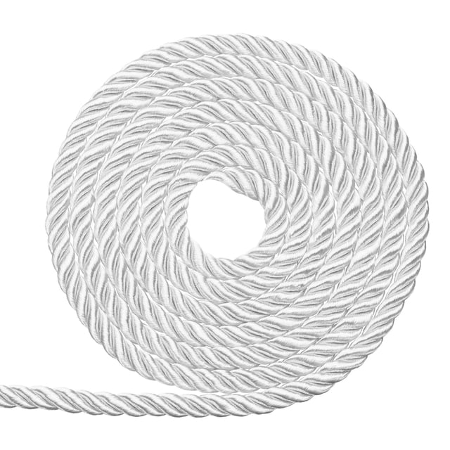 Cordón Retorcido Uxcell, Cuerda de Trim de 5mm/11 Yardas, Cuerda de Poliéster de 3 Capas, Cuerda de Soga Trenzada para Decoración del Hogar, Cuerda de Honor de Graduación, Manualidades DIY, Blanca