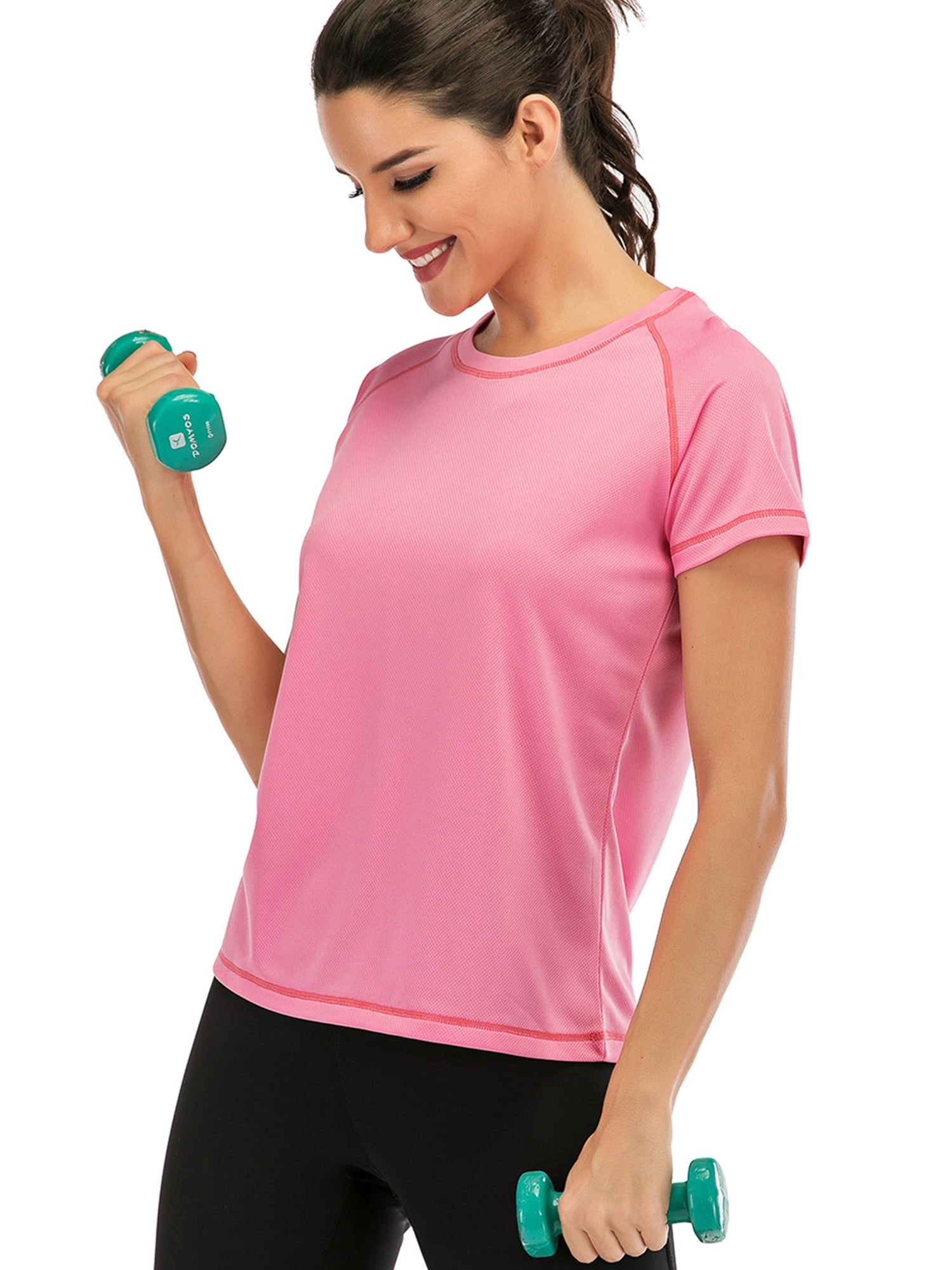 Women Quick Dry Workout T-Shirt Short Sleeve Yoga Top Moisture Wicking  Athletic Shirts Fitness Workout Activewear Tennis Tops,Pink S-3XL