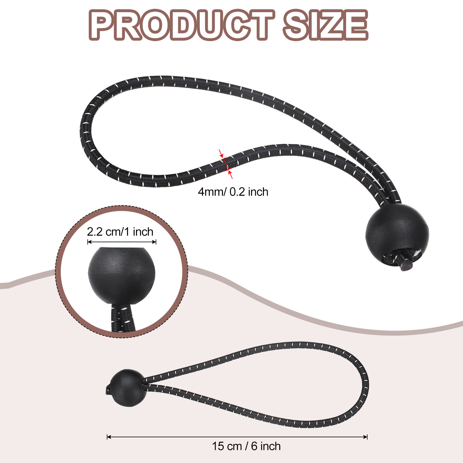 6 Inch Balls Bungee Cords, 60 Pcs Bungee Cords with Balls Elastic Tarp Tie Downs for Tents (Black)