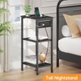 thumbnail image 2 of Tall Nightstand with Charging Station, 3 Tier Narrow Tall End Table with Storage, Slim Side Table with USB Ports and Outlets for Bedroom, Living Room, Office, Black, 2 of 7