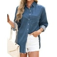 thumbnail image 2 of Fantaslook Denim Shirts for Women Button Down Blouses Long Sleeve Casual Tops Fall Outfits, 2 of 8
