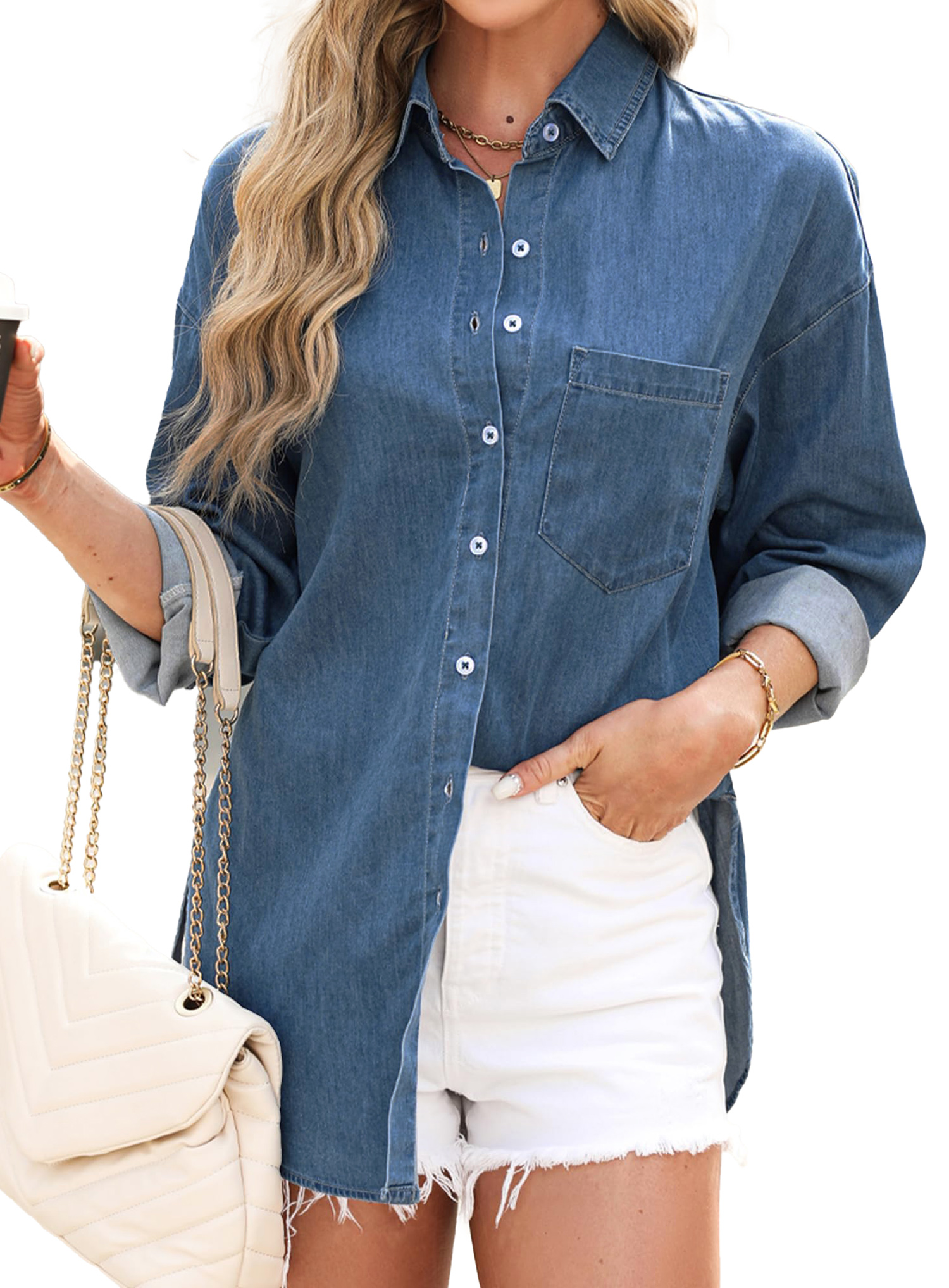 Fantaslook Women's Denim Button-Down Shirt, Long Sleeve photo 2