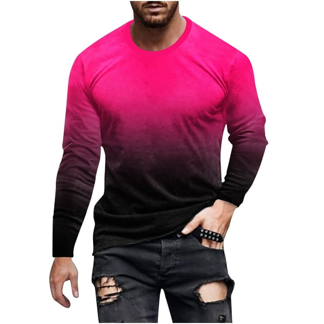 KIHOUT Chandails pour Hommes Dégradé Décontracté Col Rond Manches Longues Chandail T-Shirt Imprimé Blouse Hauts HT/M