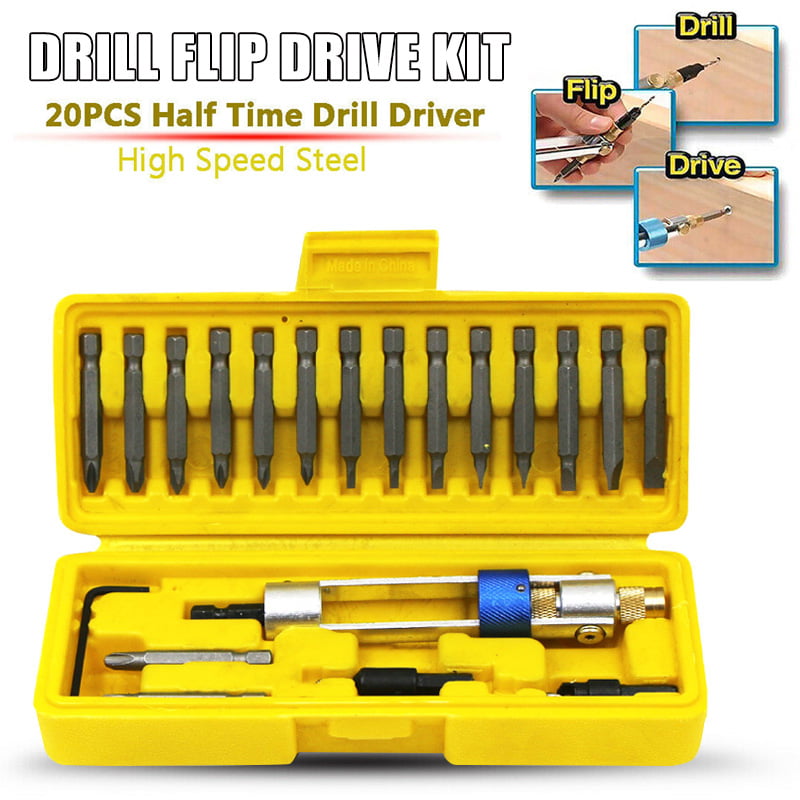 Countersunk Bit & Bits & Flathead Bits & Allen Wrench & Double-Headed Drill Driver 20 pcs set drill flip drive Multi-Functional High Speed Steel Drill Bits Kits with Storage Case