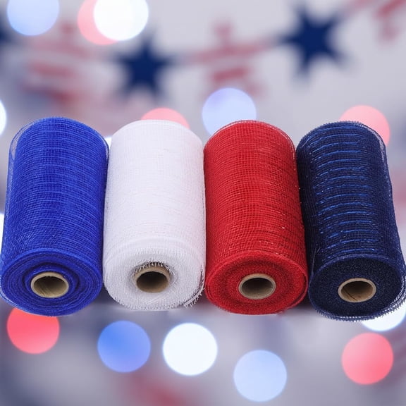 6 inch x 30 feet(10 Yards)-YYCRAFT Metallic Poly Mesh Ribbon for Decoration/Wreath Making Craft Red/Royal/White/Navy(4 Pack)