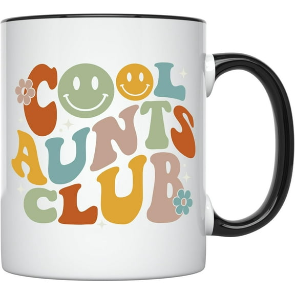 YouNique Designs Cool Aunts Club Mug, 11 Oz, Best Aunt Ever Gift From Niece, Nephew, Favorite Auntie, Promoted to Aunt Pregnancy Announcement Coffee Cup (Black Handle)