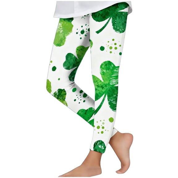 Kids St Patrick Pants High Elastic Waist Festival Print Slimming Trousers Casual Comfy Holiday Leggings For Girls (7 Years, Green-U)
