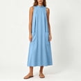 thumbnail image 4 of QUNYINEY Blue Casual Dresses for Women Long Summer A Line Sleeveless Sundress with Pockets Crew Neck Loose Fit Dresses, 4 of 6