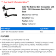 thumbnail image 2 of Outer Tie Rod End Set - Compatible with 2009 - 2011 Mercedes-Benz SLK300 Base 2010, 2 of 2