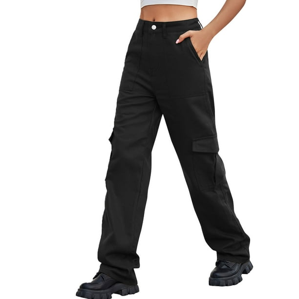 Women's Black Cropped Pants High Waist Workwear