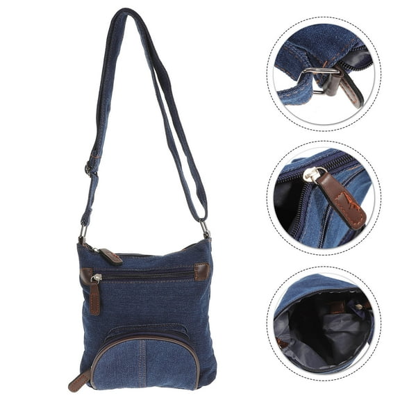 Pawsdot Denim Crossbody Handbag Blue Casual Shoulder Bag with Front Pocket for Mobile and Keys