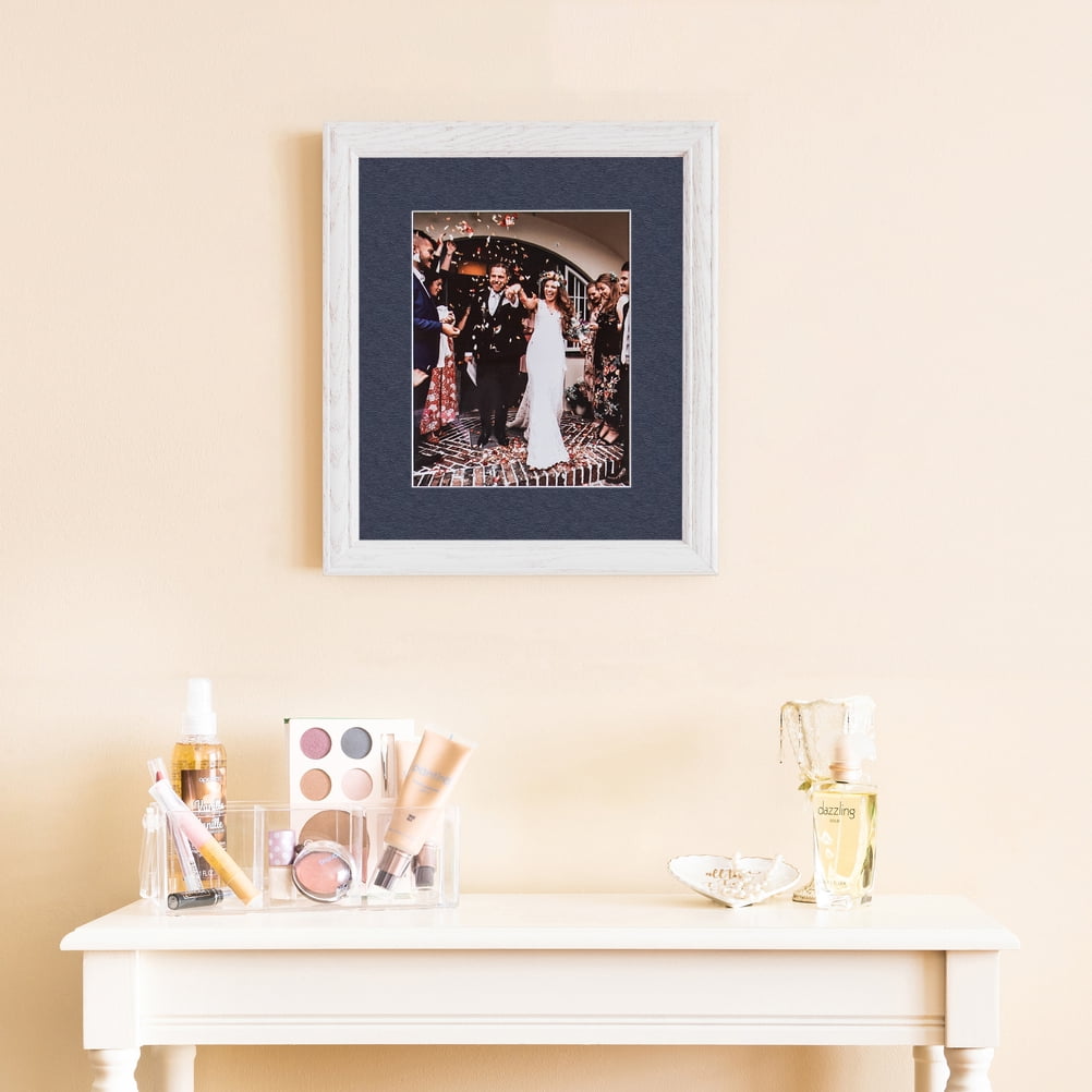 ArtToFrames 22x28" Matted Picture Frame with 18x24" Single Mat Photo Opening Framed in 1.25" Off White Wash on Ash and 2" Blue Jay Mat (FWM-4098-22x28)