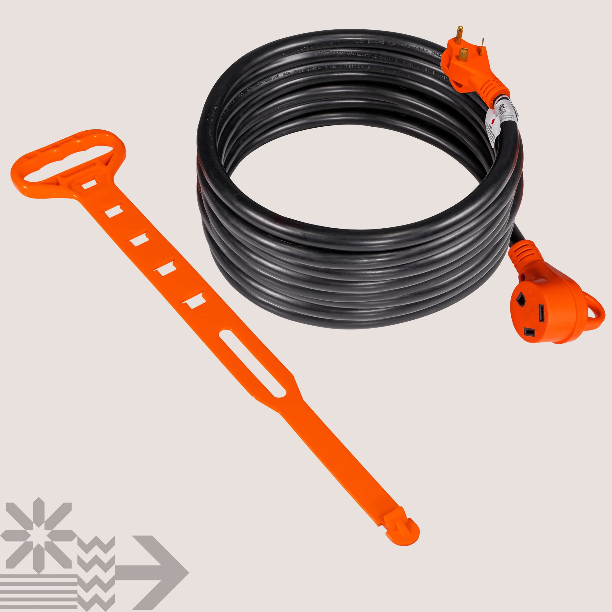 25 Feet 125V 30A RV Power Extension Cord [NEMA TT-30P/30R] [Heavy Duty 10/3 Gauge STW Copper Wires] [LED Indicator] [ETL Listed] [EZ-Grip Handle] For RV Trailer Camper Campsite