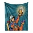 thumbnail image 1 of Astronaut Soft Flannel Fleece Blanket, Colorful Astronaut Holding Beer Thirsty for Beer Long Voyage Retro Style Drawing, Cozy Plush for Indoor and Outdoor Use, 50" x 60", Multicolor, by Ambesonne, 1 of 6