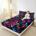 thumbnail image 4 of Feelyou Dreamy Stars Graffiti Queen Sheet Sets for Kids, Black Pink Cartoon Flat Sheet, Fashion Love Heart Queen Fitted Sheet, Luxury Bedroom Decor, 4-Piece, 4 of 7