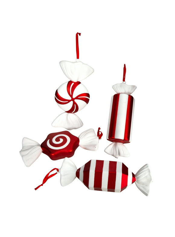 Nearly Natural 12" Holiday Assorted Polystyrene Christmas Jumbo Assorted Candy, Deluxe Shatterproof Ornament, 4 Count