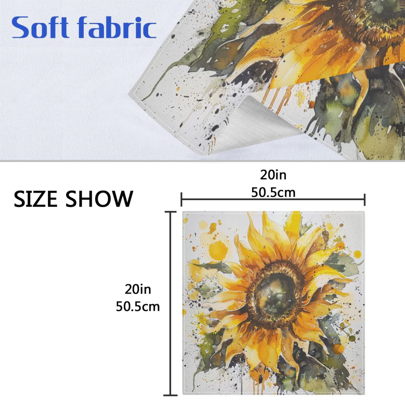 JSTEL Sunflower Watercolor Cloth Napkins Set of 6, 20x20 Inch Washable and Reusable Napkin for Decoupage Dinner Party Everyday Use