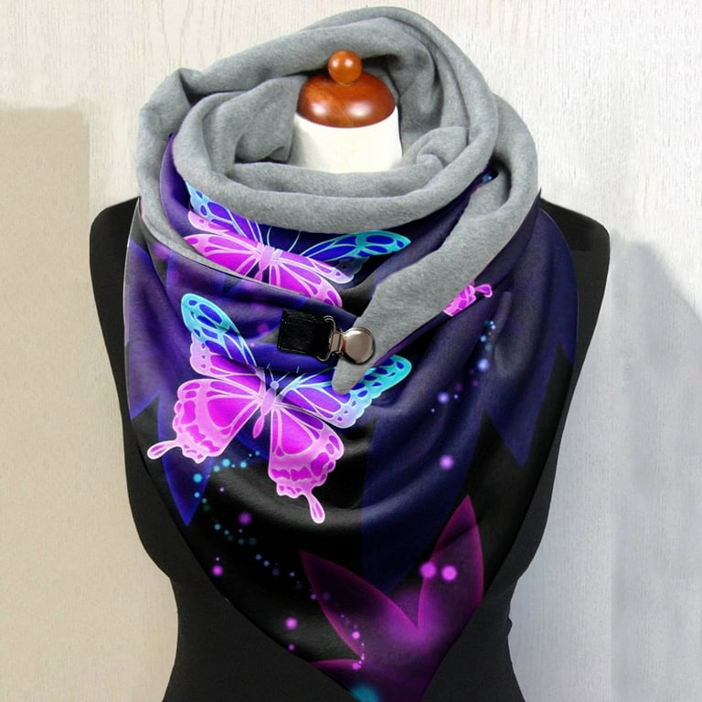 Frehsky scarfs for women Women Fashion Butterfly Printing Button Soft Wrap Casual Warm Scarves Shawls Dark Purple