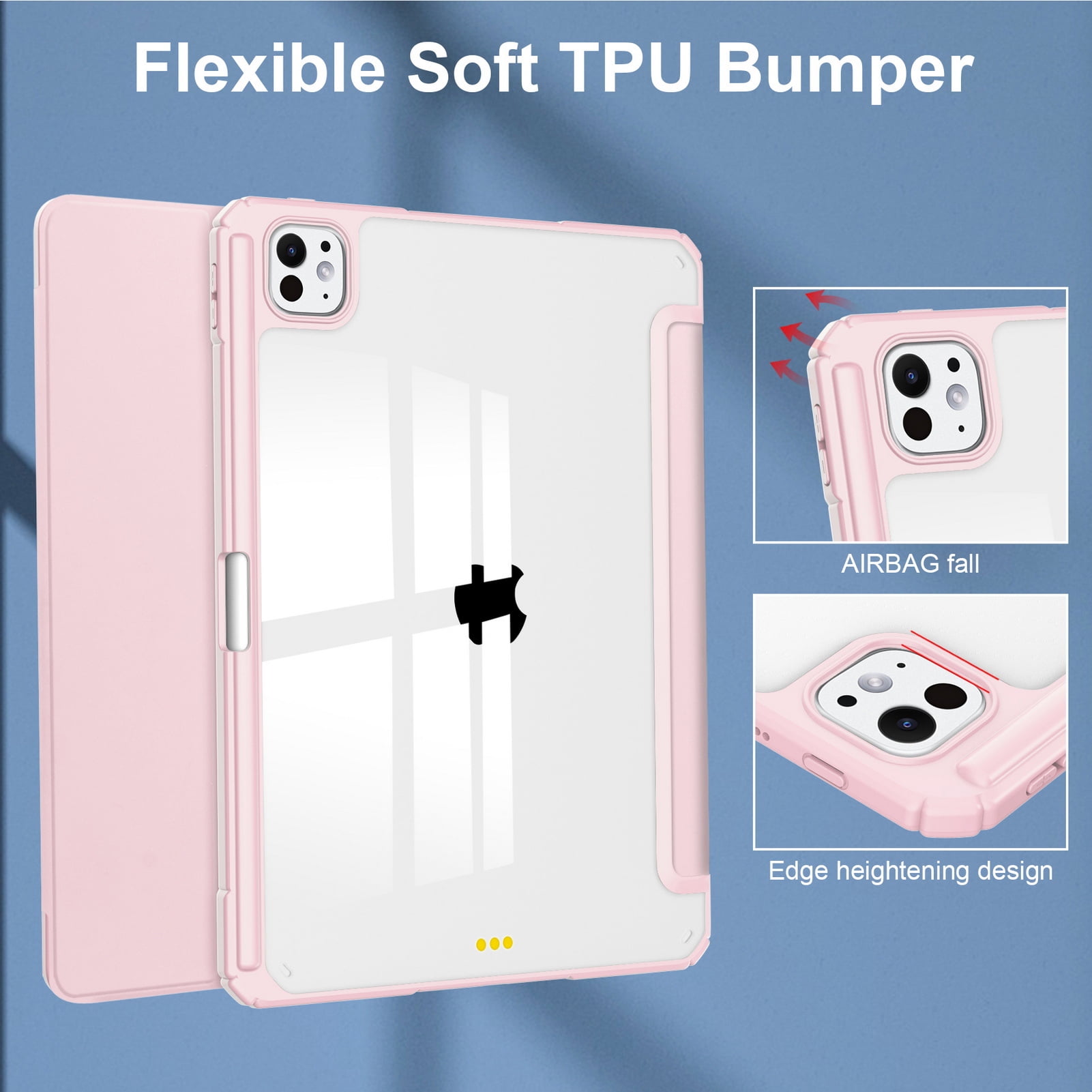 DWaybox Case for iPad Pro 13-inch 2025 M5 Model A3360 / A3361, Smart Slim Folio Stand Auto Sleep/Wake Cover, with Pencil Slot, Clear Transparent Back Shell -Pink