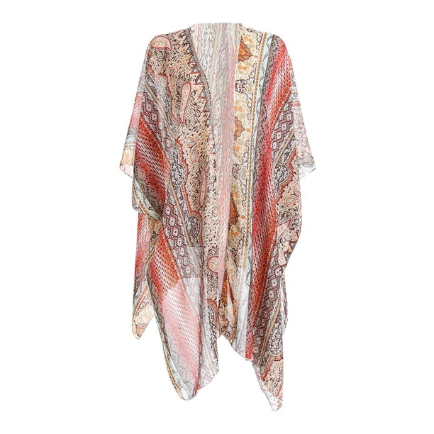Blusa de gasa de verano tipo cárdigan, ropa de protección solar, blusa larga de playa para mujer rojo