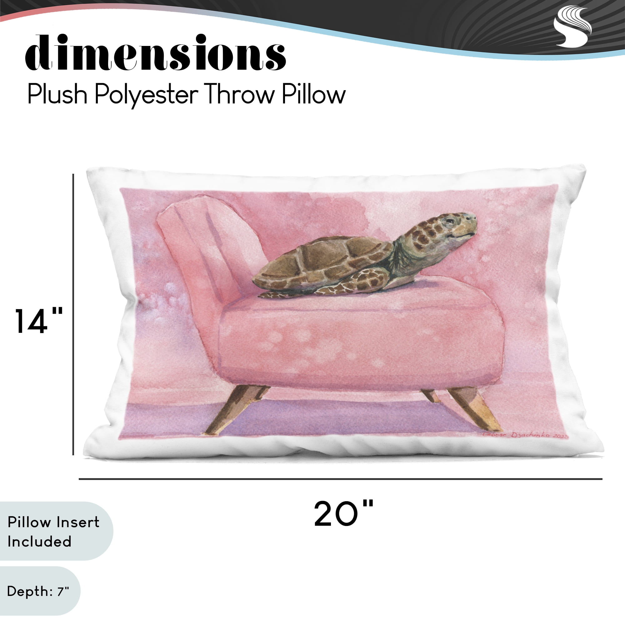 Stupell Industries Happy Turtle on Pink Chair Decorative Printed Throw Pillow, design by George Dyachenko