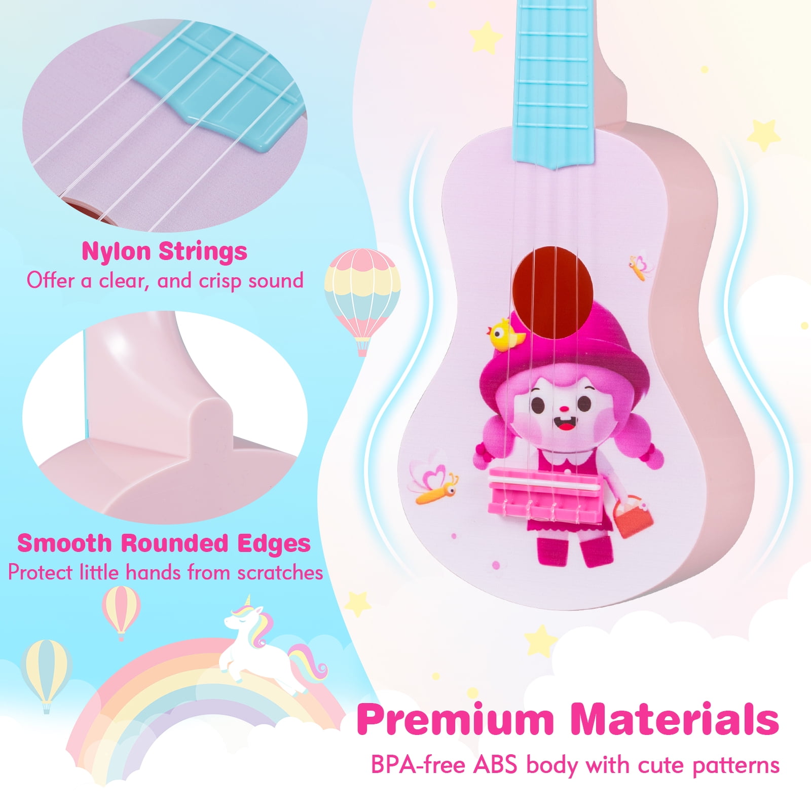 Gymax 21'' Ukulele Guitar for Kids w/4 Nylon Strings & 12 Frets for Beginners Toddlers