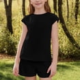 thumbnail image 7 of Caqnni 7-8 Years Teen Girls Short Sleeved Shorts Set Yoga Gym Outfit Lounge 2 Piece Yoga Tracksuit Casual School Outfits A15-Black, 7 of 7
