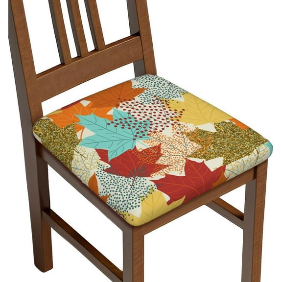 Seat Covers for Dining Room Chairs Set of Set of 6, Colorful Autumn Fall Maple Leaves Stretch Chair Seat Covers Cushion Slipcovers for Kitchen Office